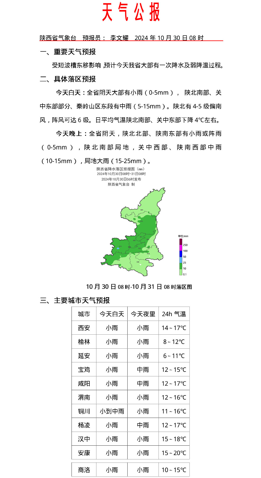 礼泉最新天气预报